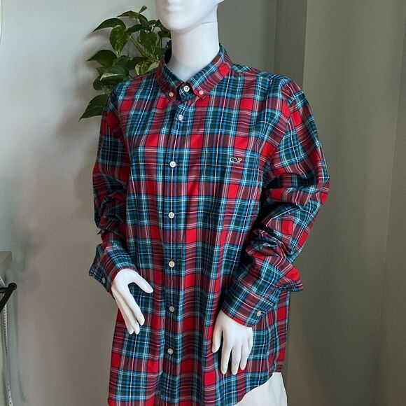 Vineyard Vines Red and Blue Casual Button Down Shirt - Picture 6 of 7